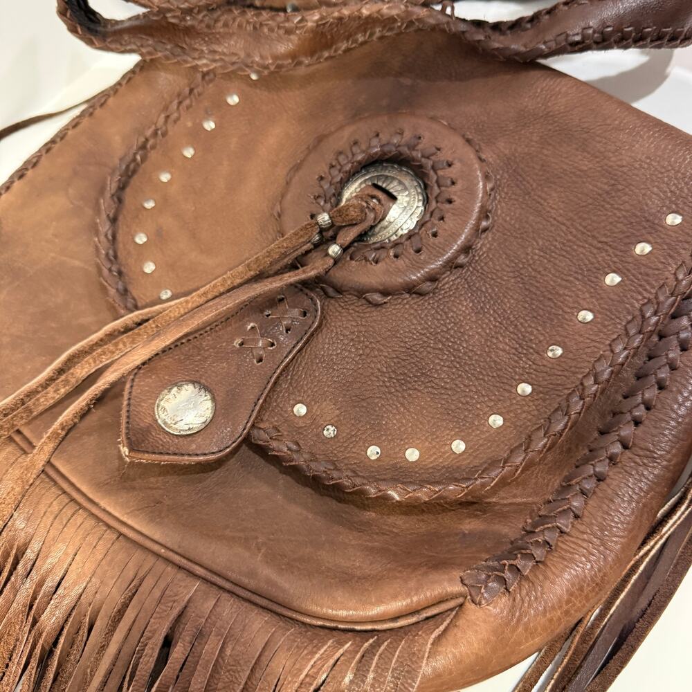 Kobler Leather Concho Fringe Brown Crossbody Western Studded Cowgirl Boho Bag - Picture 4 of 10